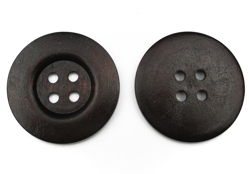All In One 10pcs Dark Brown Large 4 Hole Sewing Wood Buttons with Wide Edge 50mm(2 ) - Image 3